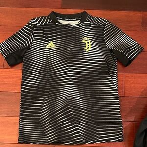 adidas Black and White Juventus Kids Jersey with Neon Yellow Accents